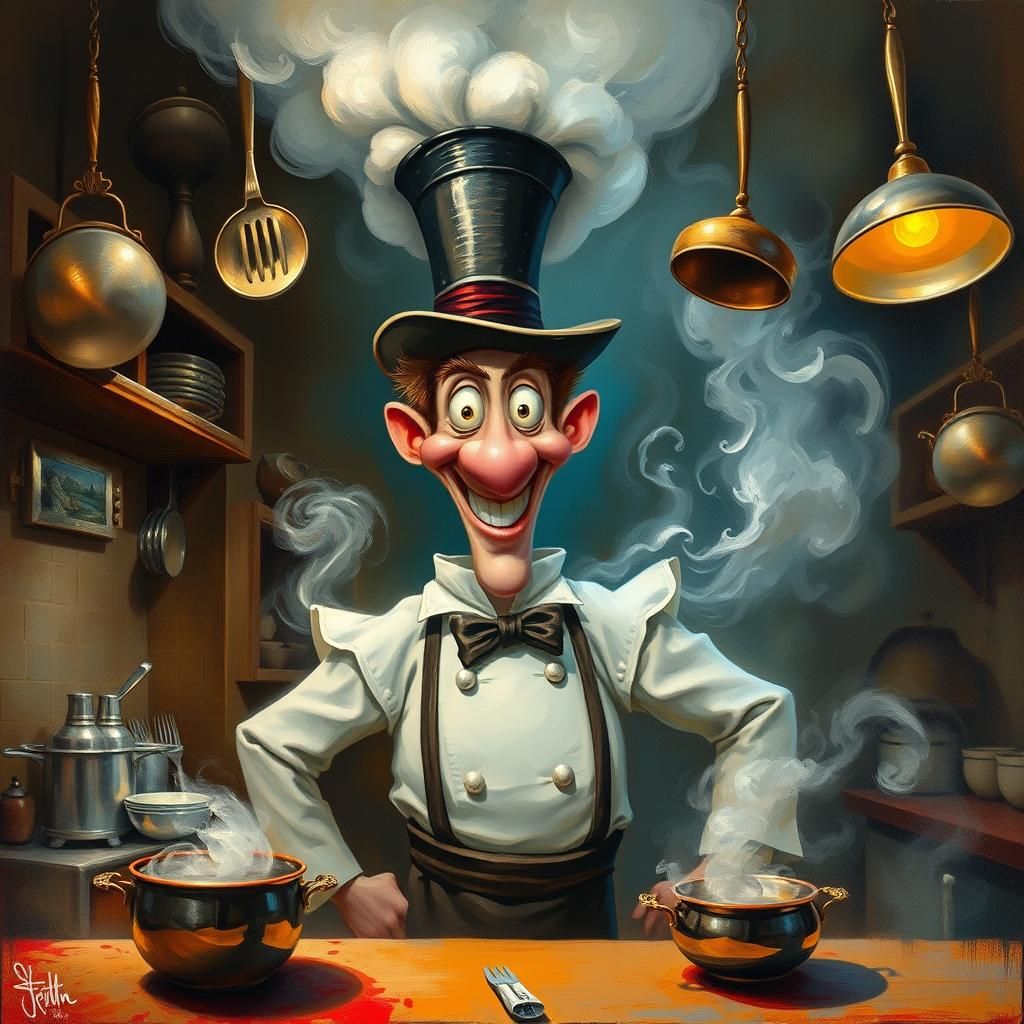 Whimsical Chef in a Surreal Kitchen