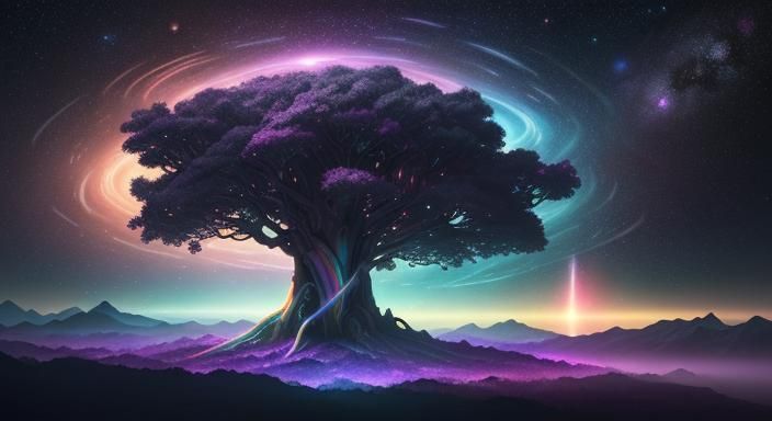 Rainbow Tree in Epic Galaxy Concept Art