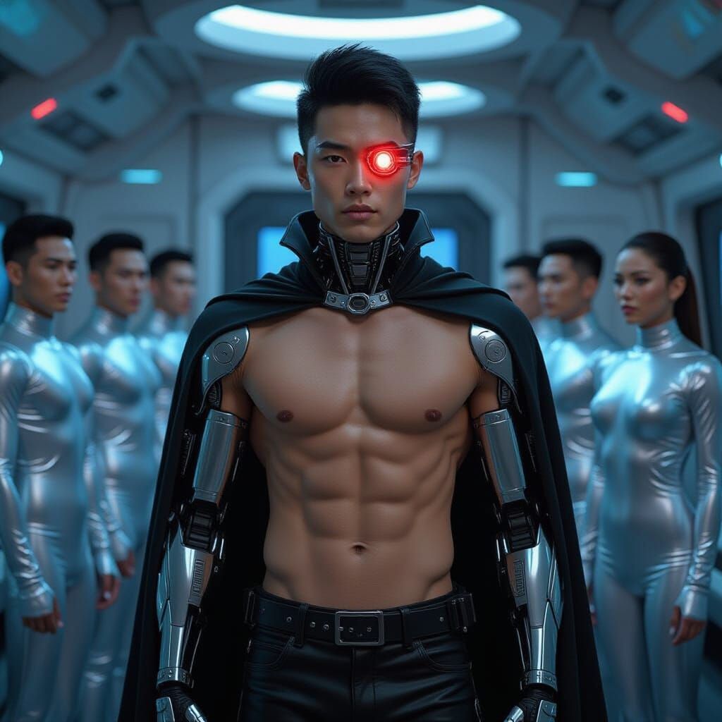 Cyborg Captain Commands Starship Crew