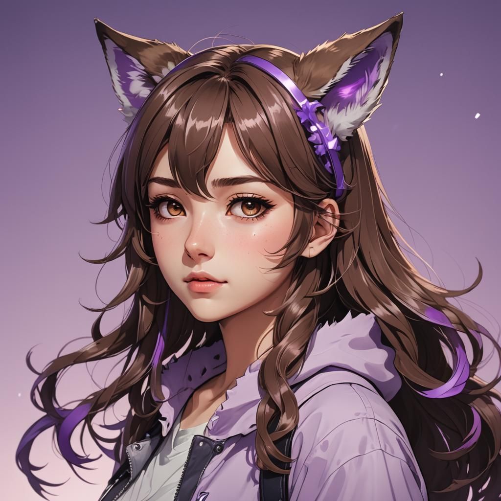 Anime Girl with Wolf Ears in Cel-Shaded Style