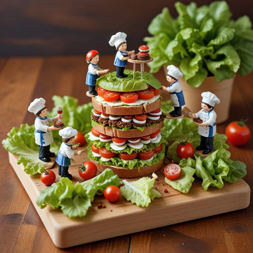 Miniature Chefs Prepare Giant Sandwich