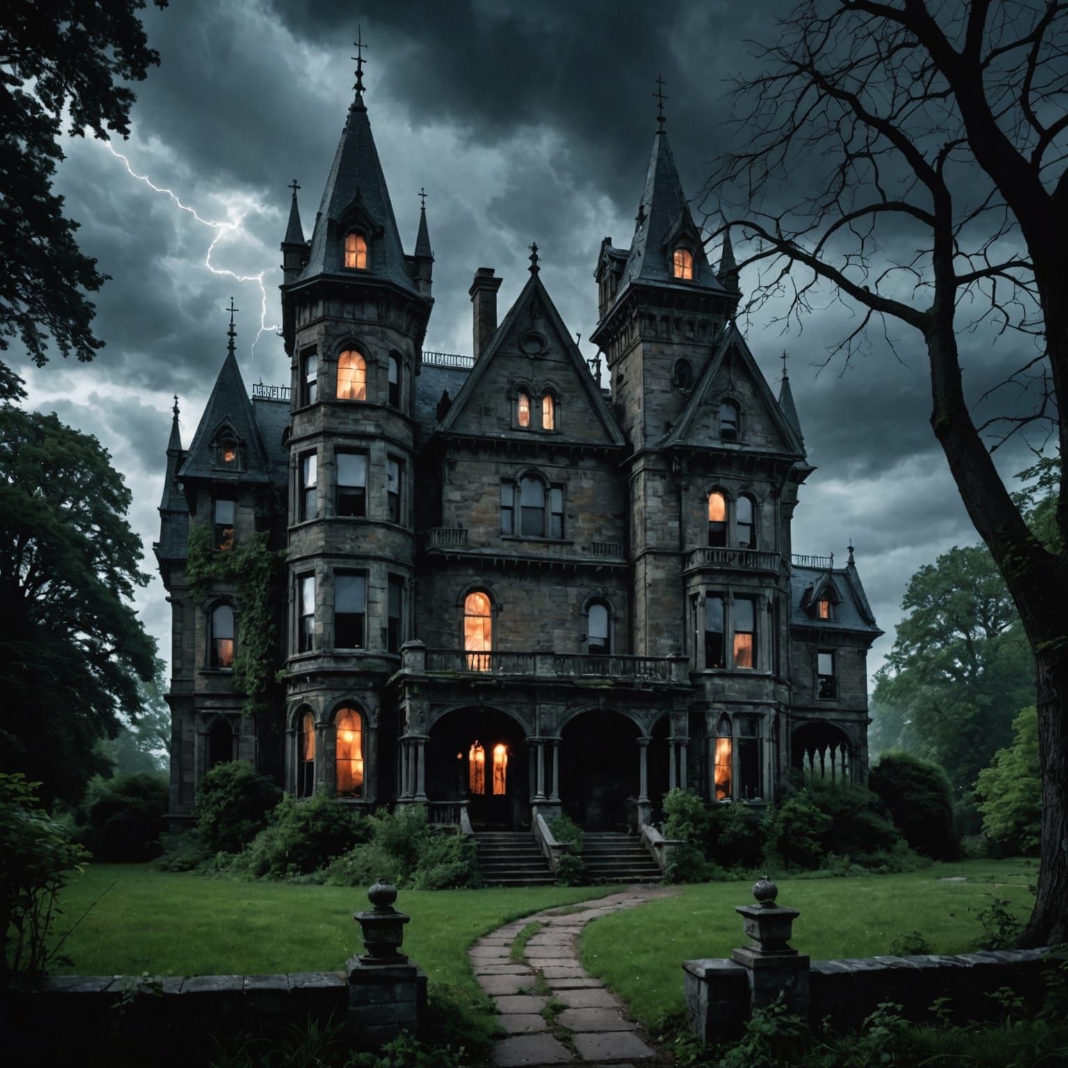Haunted Victorian Mansion in Digital Art Style