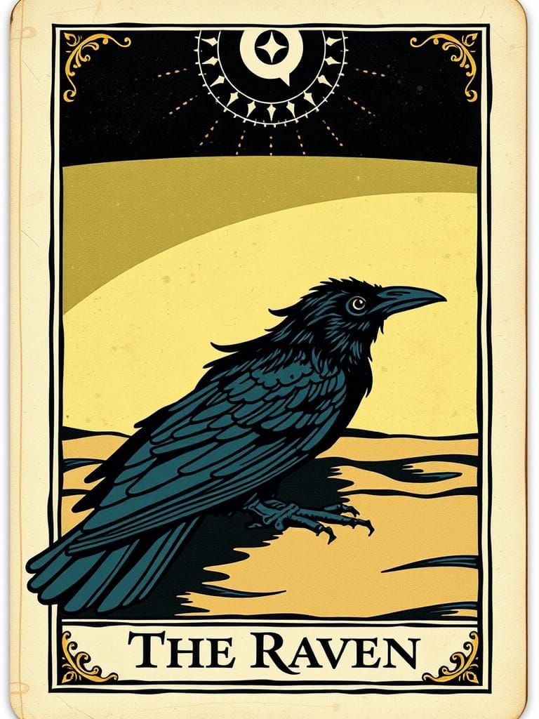 Renaissance Woodcut of The Raven Tarot Card
