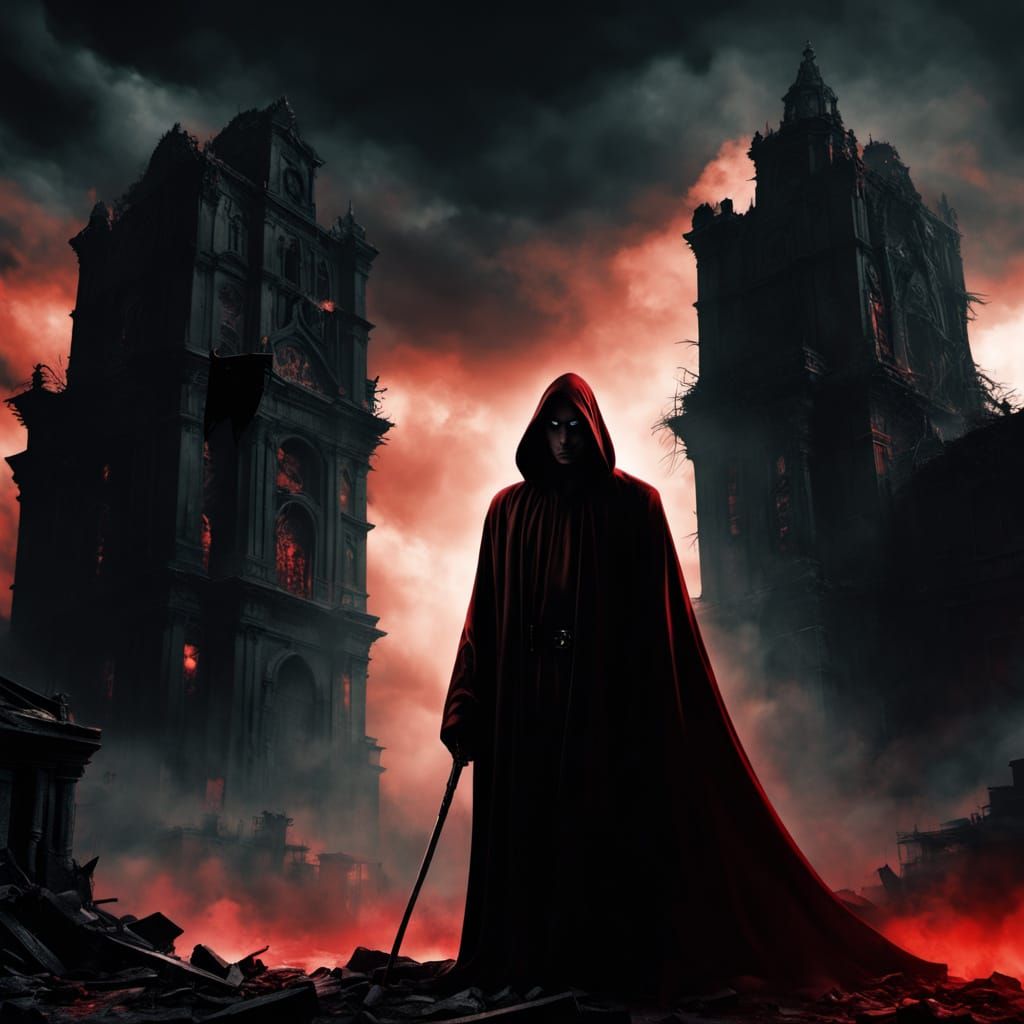 Sinister Figure in Dark Fantasy Ruins