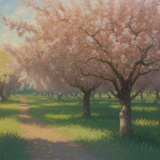 Lush Fruit Orchard in Warm Golden Light