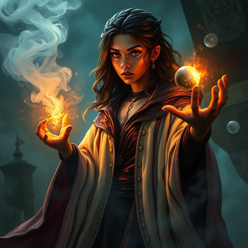 Black Magician Woman in Ethereal Fantasy Robes