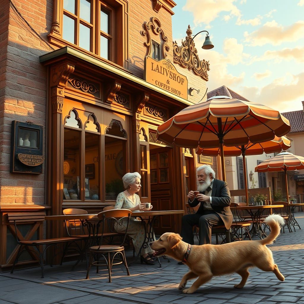 Inviting Coffee Shop Façade with Elegant Outdoor Seating