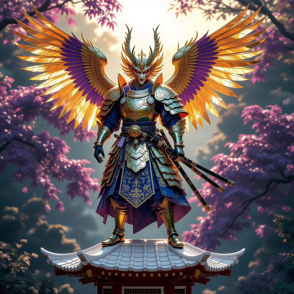 Golden Tengu Demon Surveys Forest Pagoda