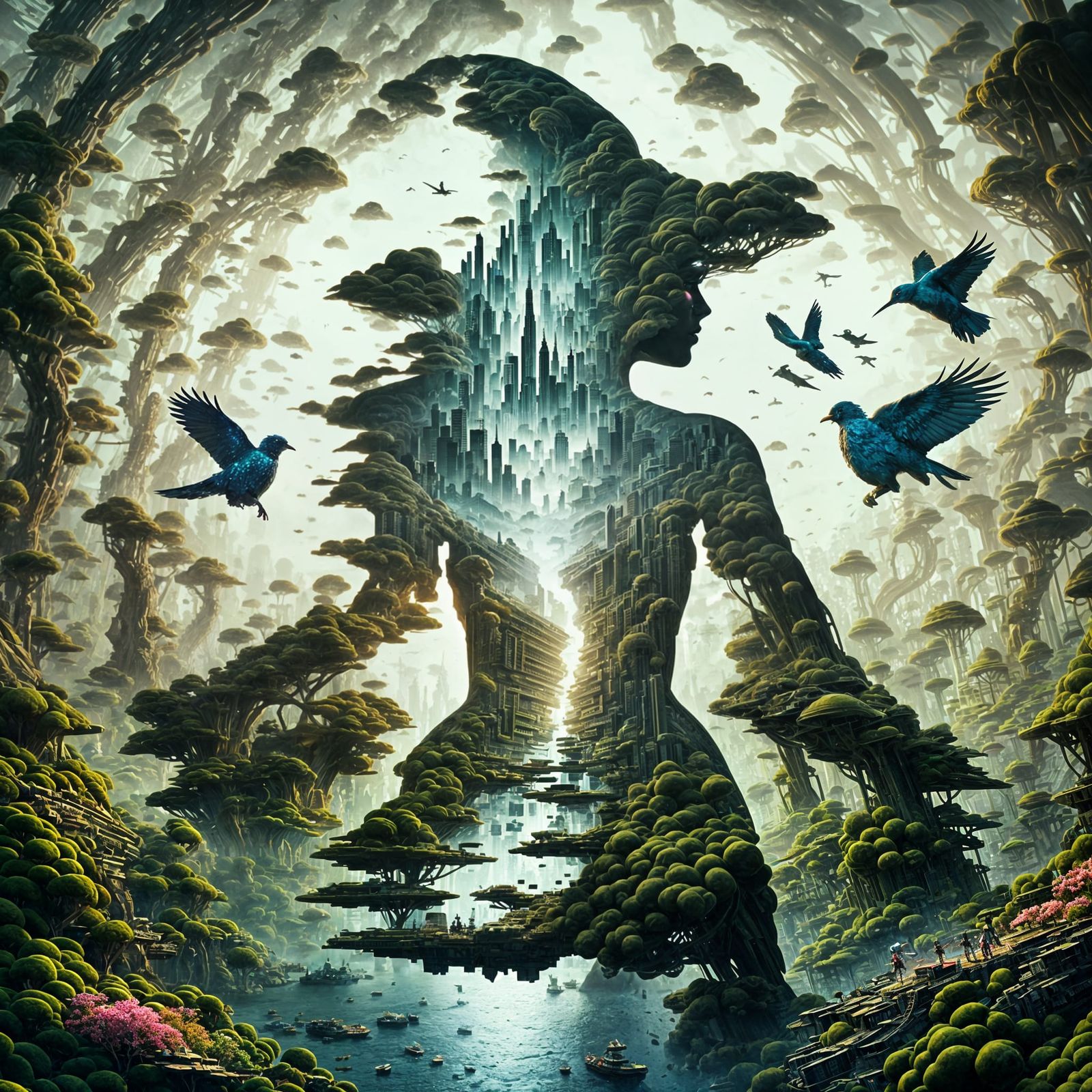 Futuristic Dystopian Cityscape in Steampunk Synthwave Style