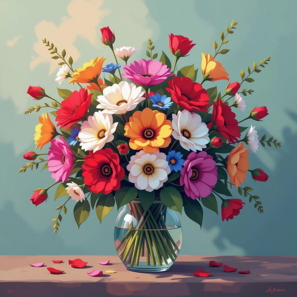 Abstract Floral Arrangement with Saturated Colors