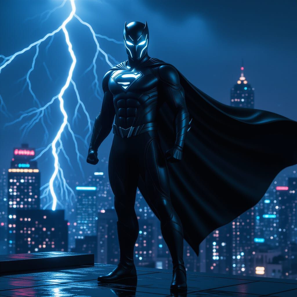 Indian Superhero on City Rooftop in Sci-Fi Bollywood Style