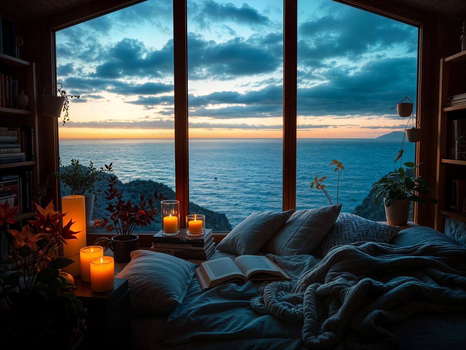 Ocean View Cozy Reading Nook at Sunset