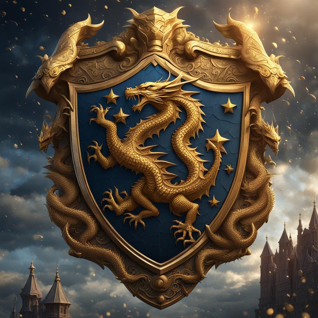 Gold Dragon Coat of Arms in Fantasy Art Style