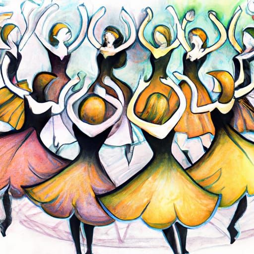 Nine ladies dancing pastel and ink story book illustration #...