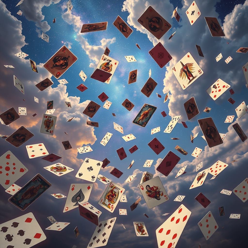 Surreal Sky of Giant Playing Cards Floating