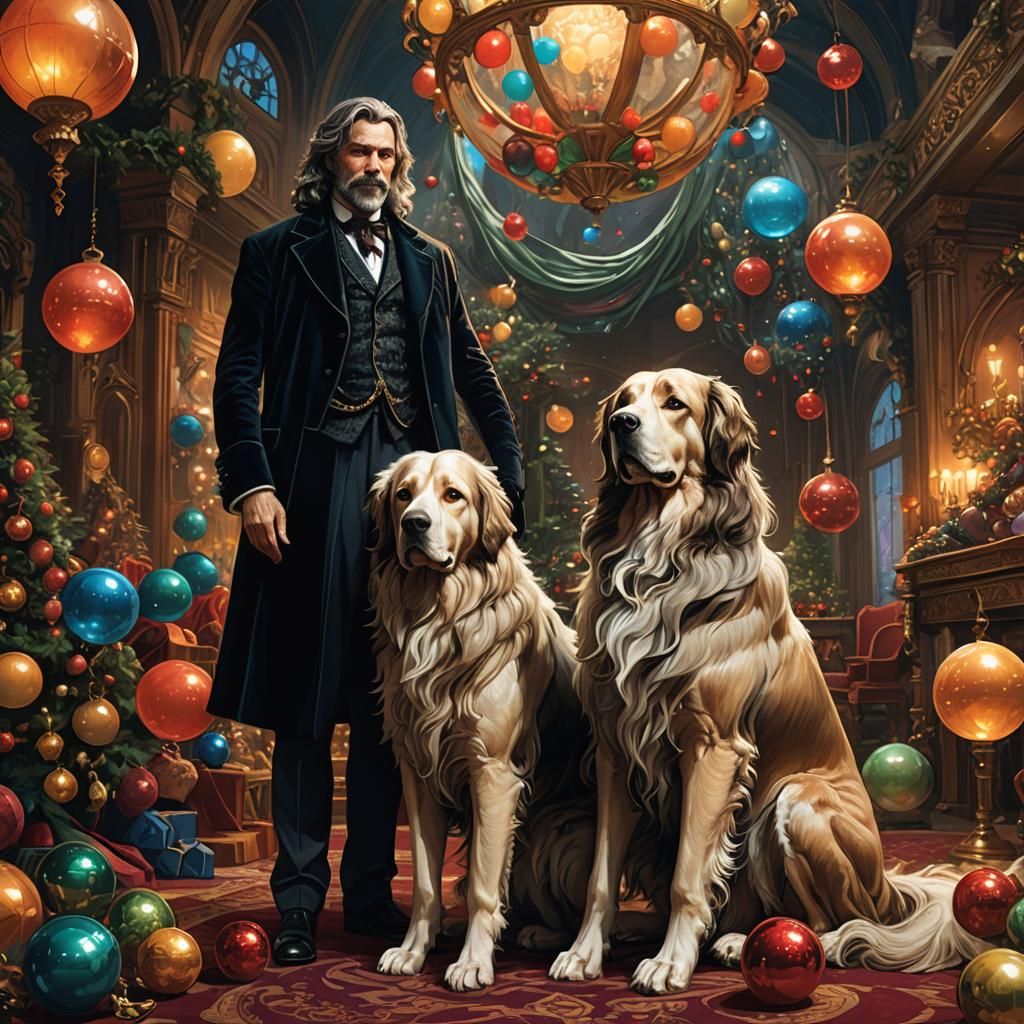 Victorian Man and Dog in Dark Fantasy Style