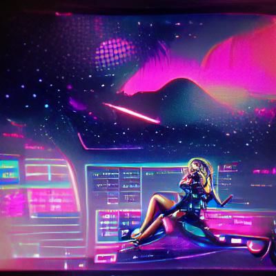 Synthwave Space Woman in Neon Retro Style