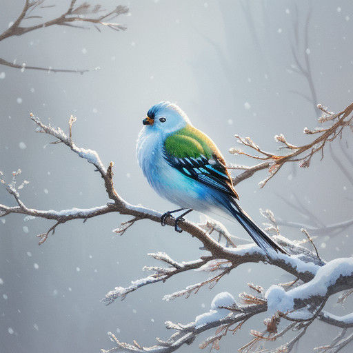 Watercolor Bird in Snowy Serene Landscape