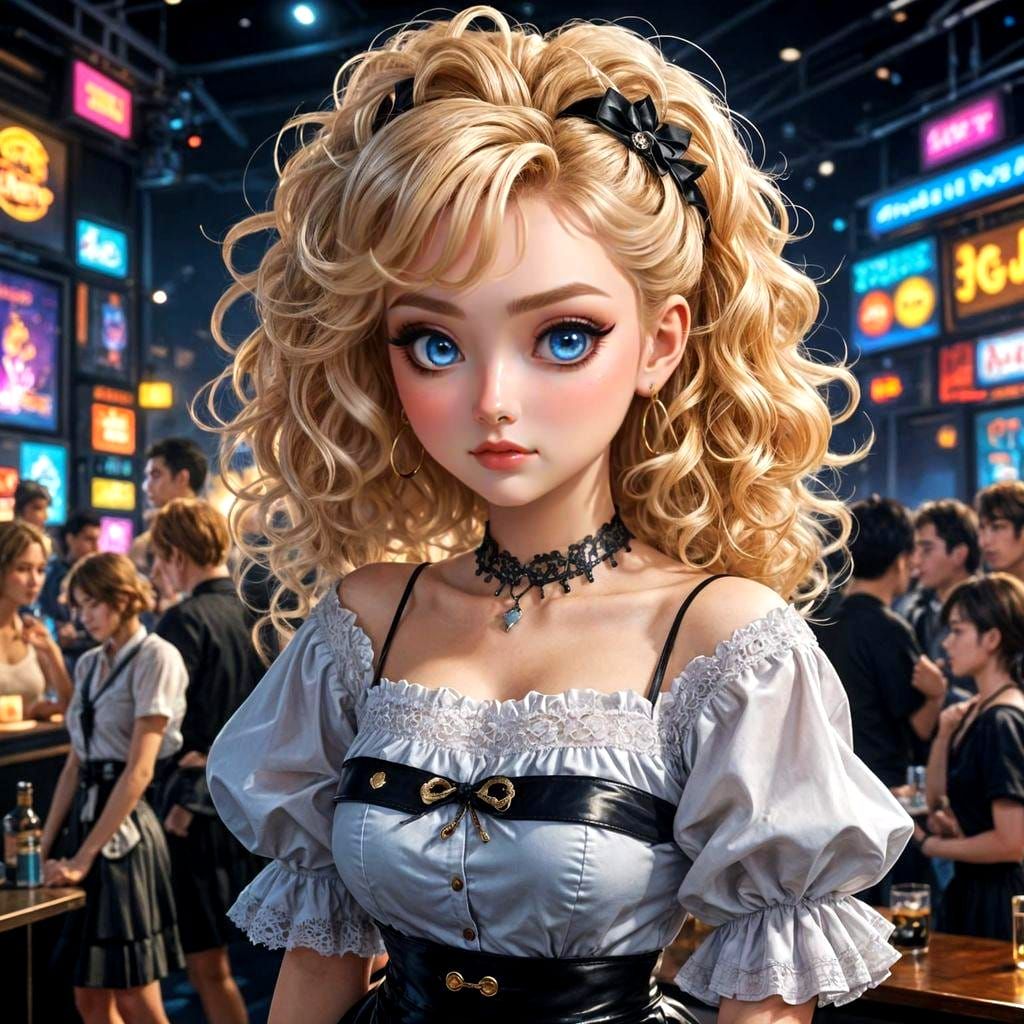 Anime Girl at 1980s Nightclub