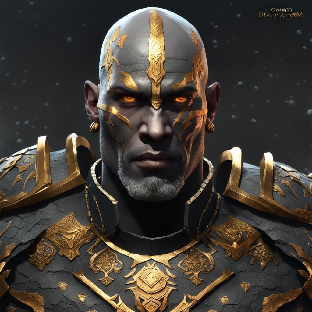 Earth Genasi Warrior with Golden Tribal Tattoo