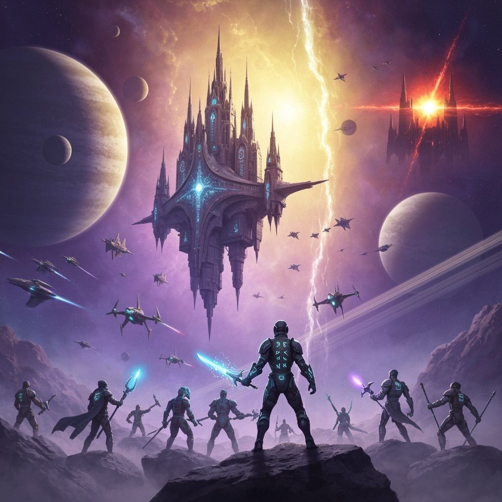 Epic Space Battle Concept Art in Cosmic Colors