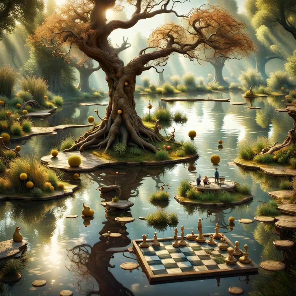 Biopunk Summer Garden with Erupting Pond