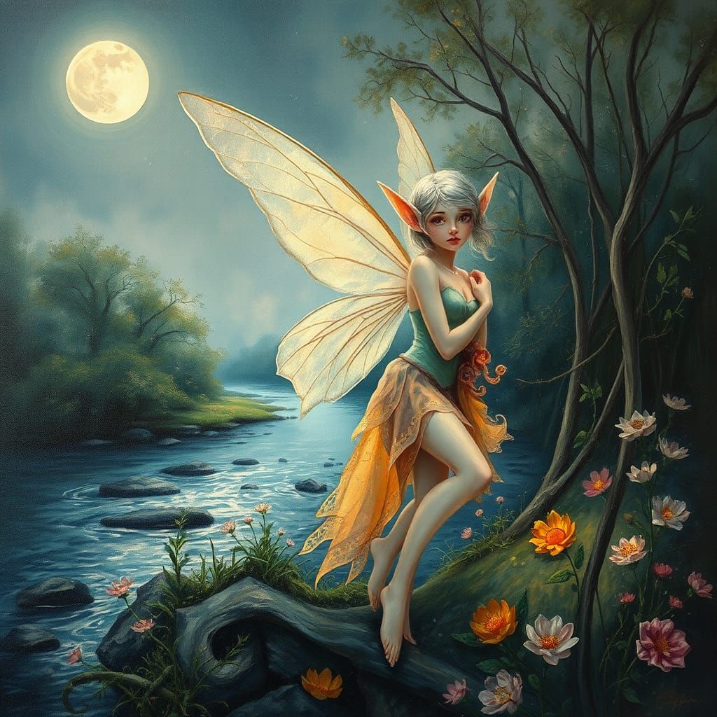 Fairy Elf in Summer River Dreamscape