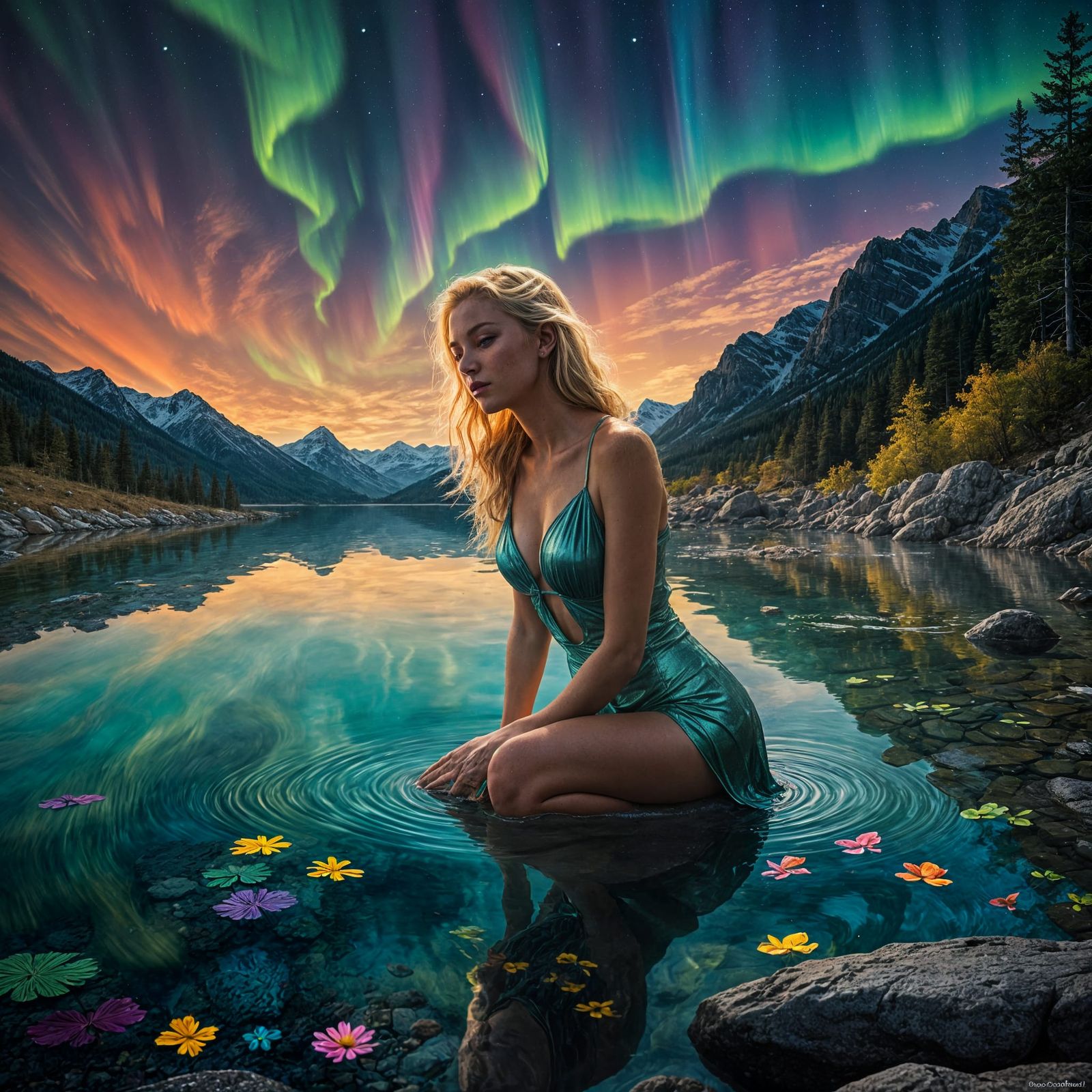 Aurora Borealis Reflecting on Nude Woman