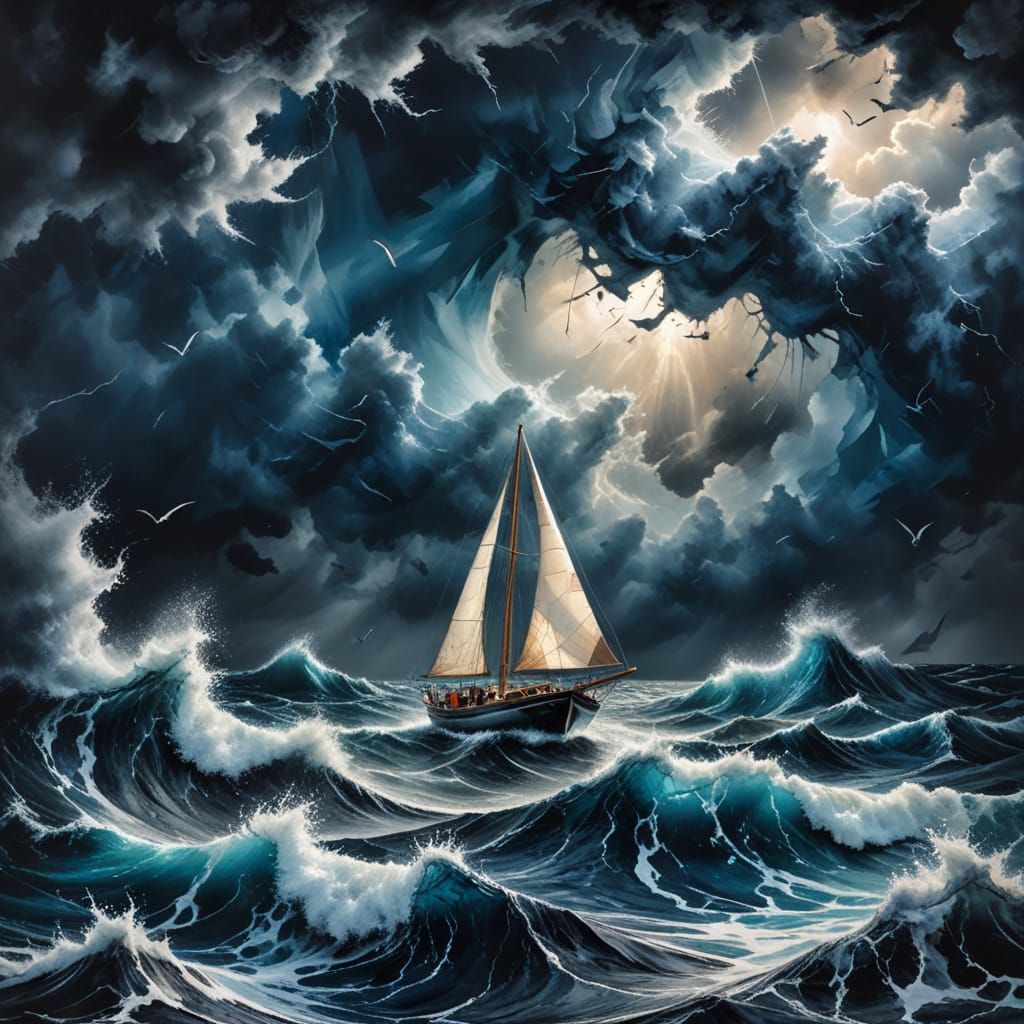 Turmoil at Sea: A Stormy Seascape in Expressive Brushstrokes