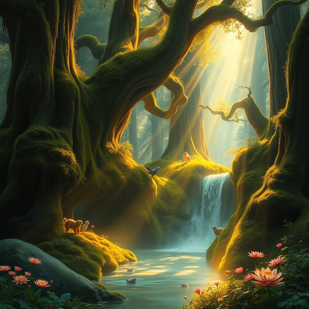 Ethereal Dawn in a Primeval Forest