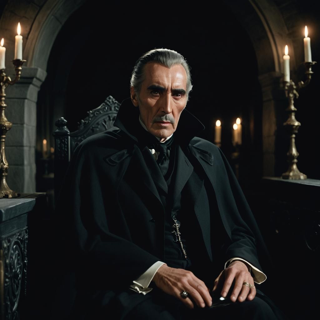 Christopher Lee as Dracula in Coffin: Cinematic Film Still