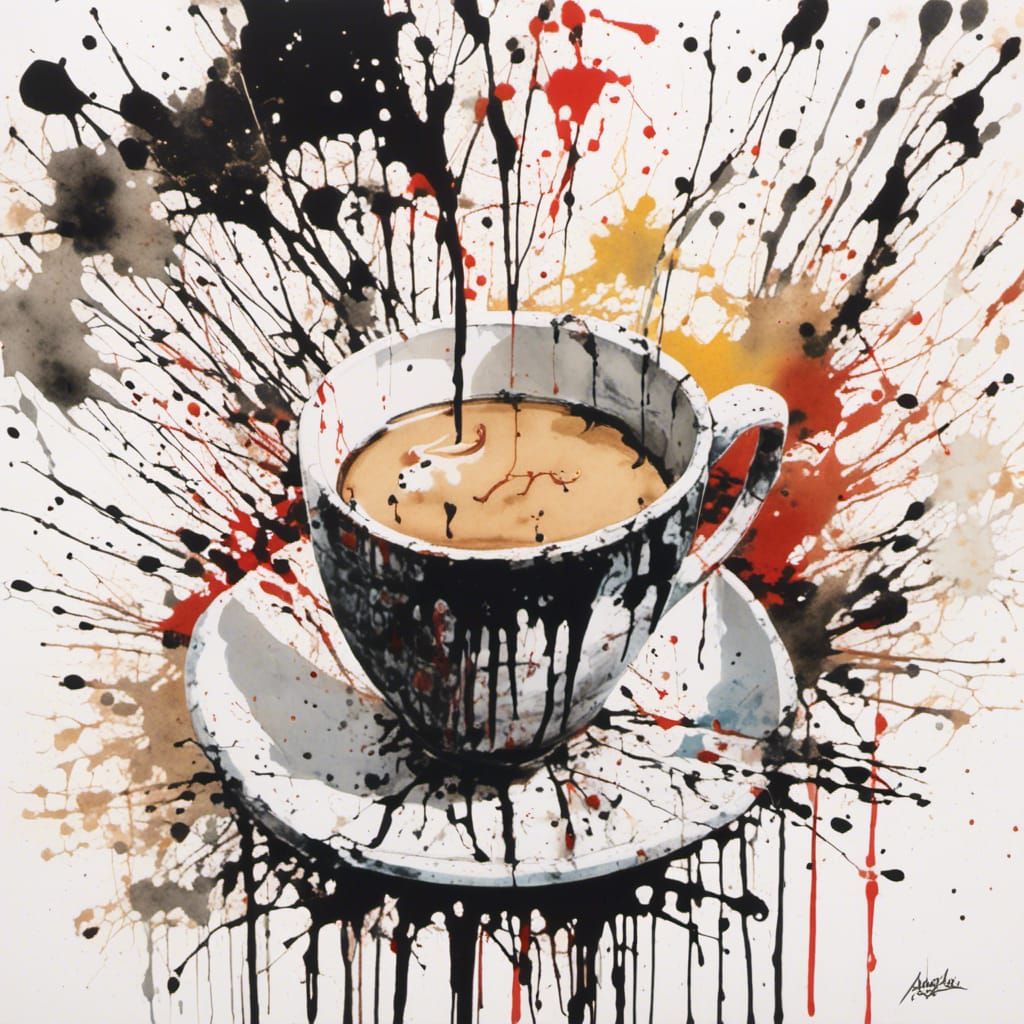 Coffee Cup in Splatter Graffiti Art Style