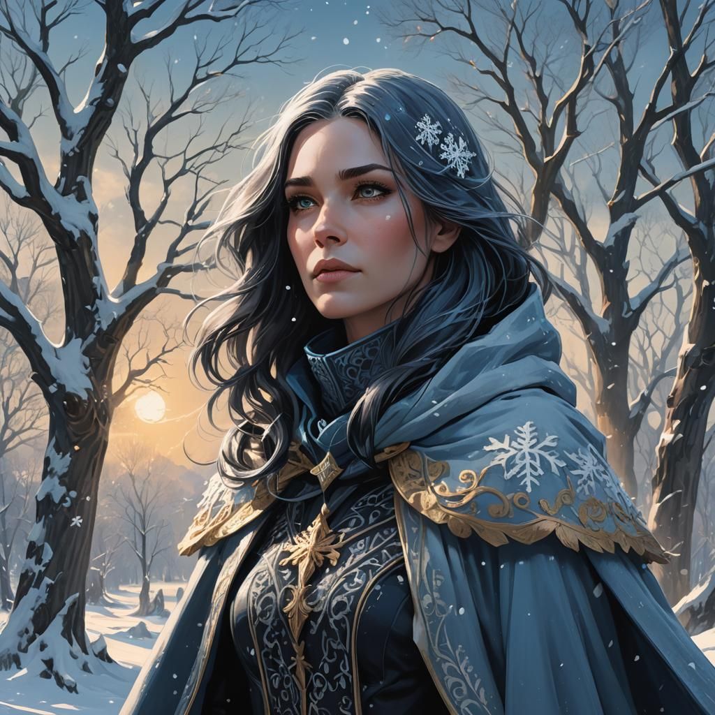 Winter Woman in a Fantasy Landscape: Digital Art
