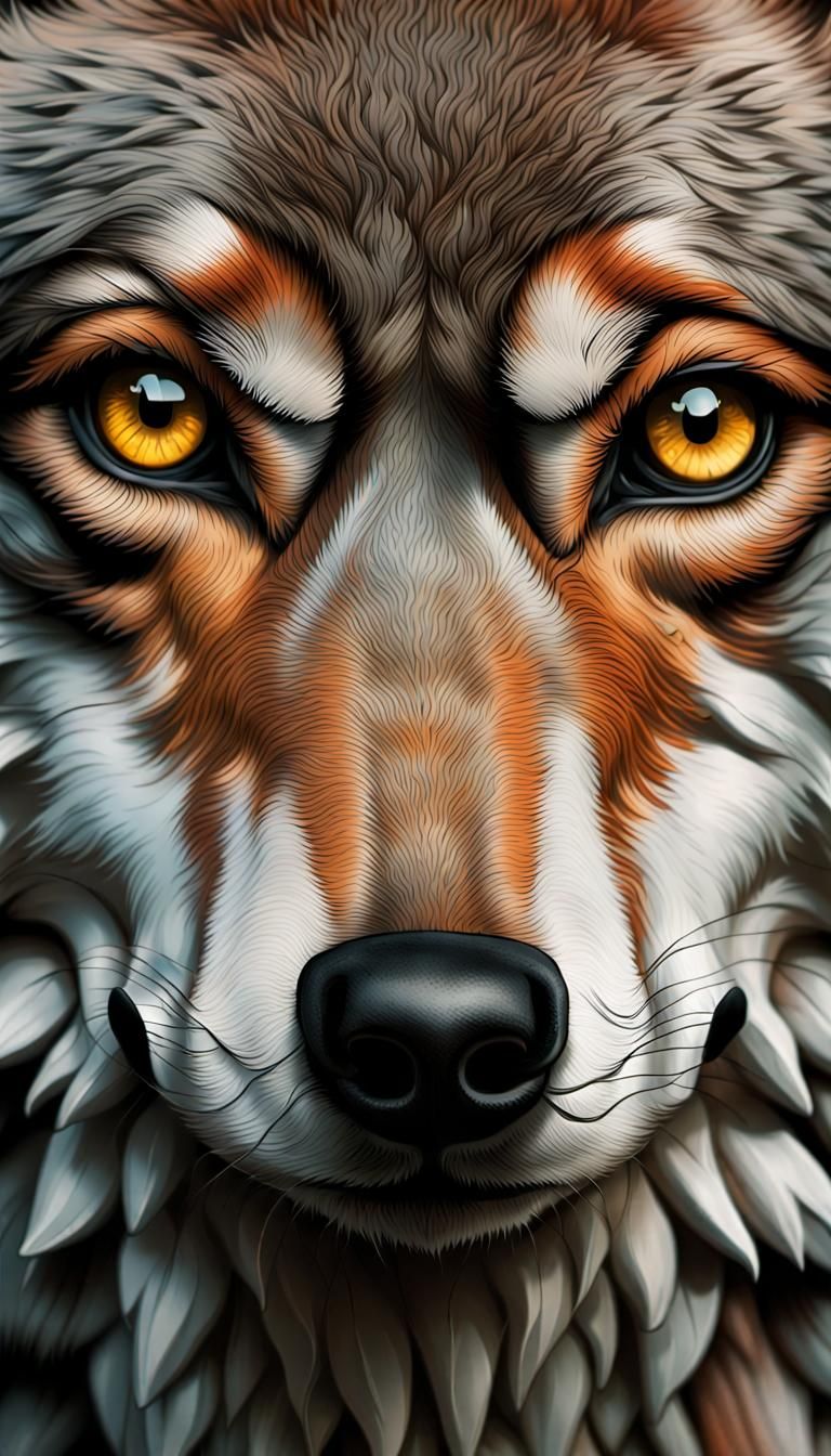 Dramatic Wolf Portrait in Forest Setting