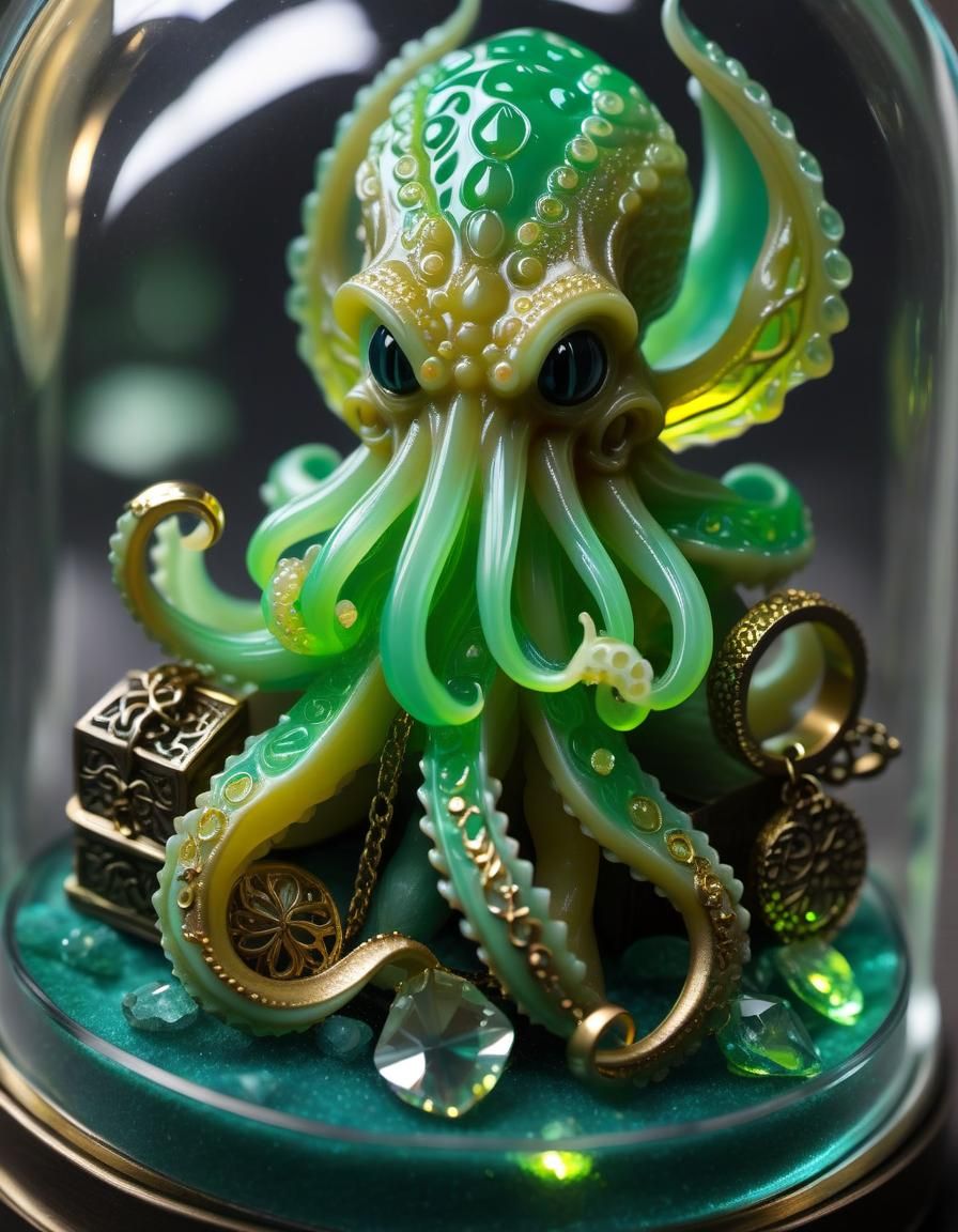Cute Miniature Cthulhu in Glass Jewelry Box