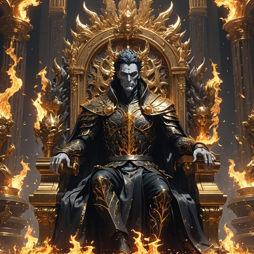 Hades on Golden Throne in Anime Style