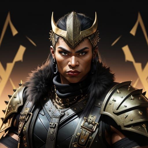 Vibrant Fantasy Warrior in High-Tech Dojo