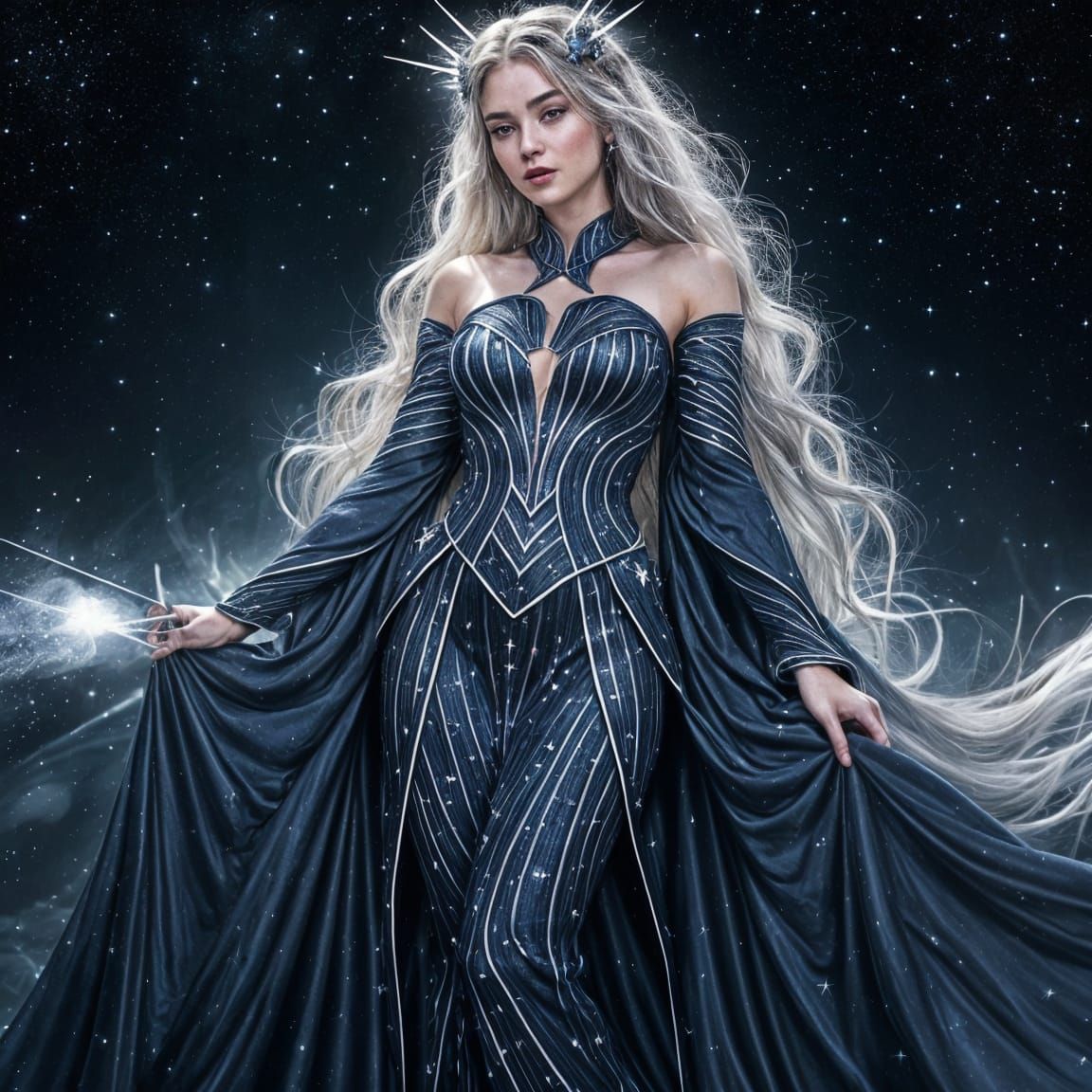 Goddess of the Starry Night Weaving Constellations