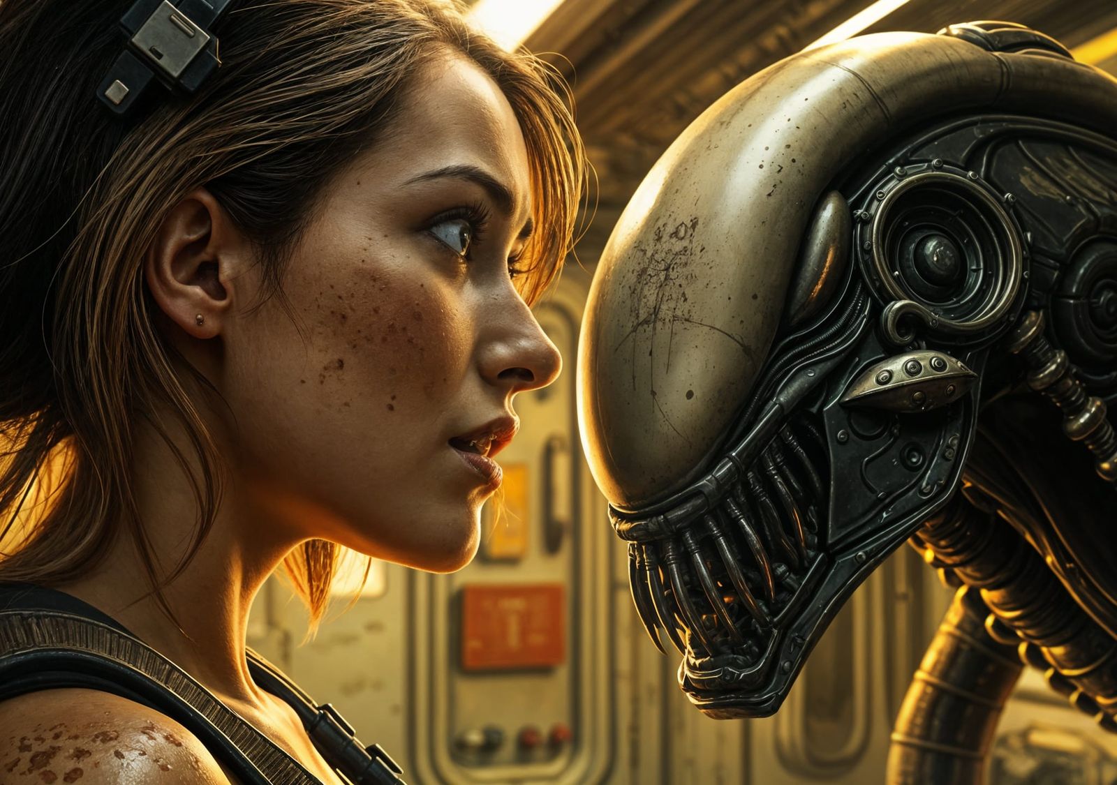 Terrified Woman Faces Xenomorph in Abandoned Space Station