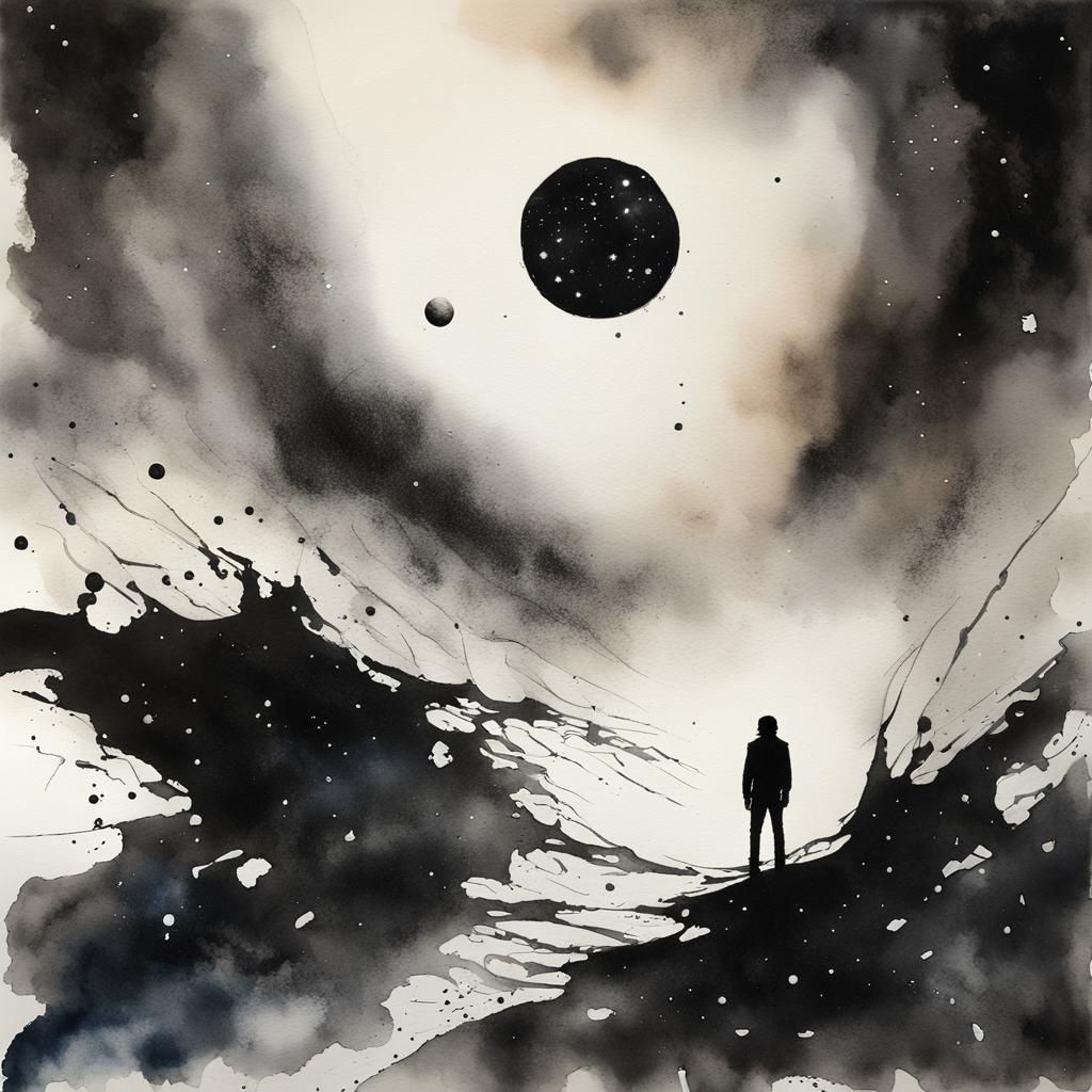 Explorer in the Void: Ink and Watercolor Space Art