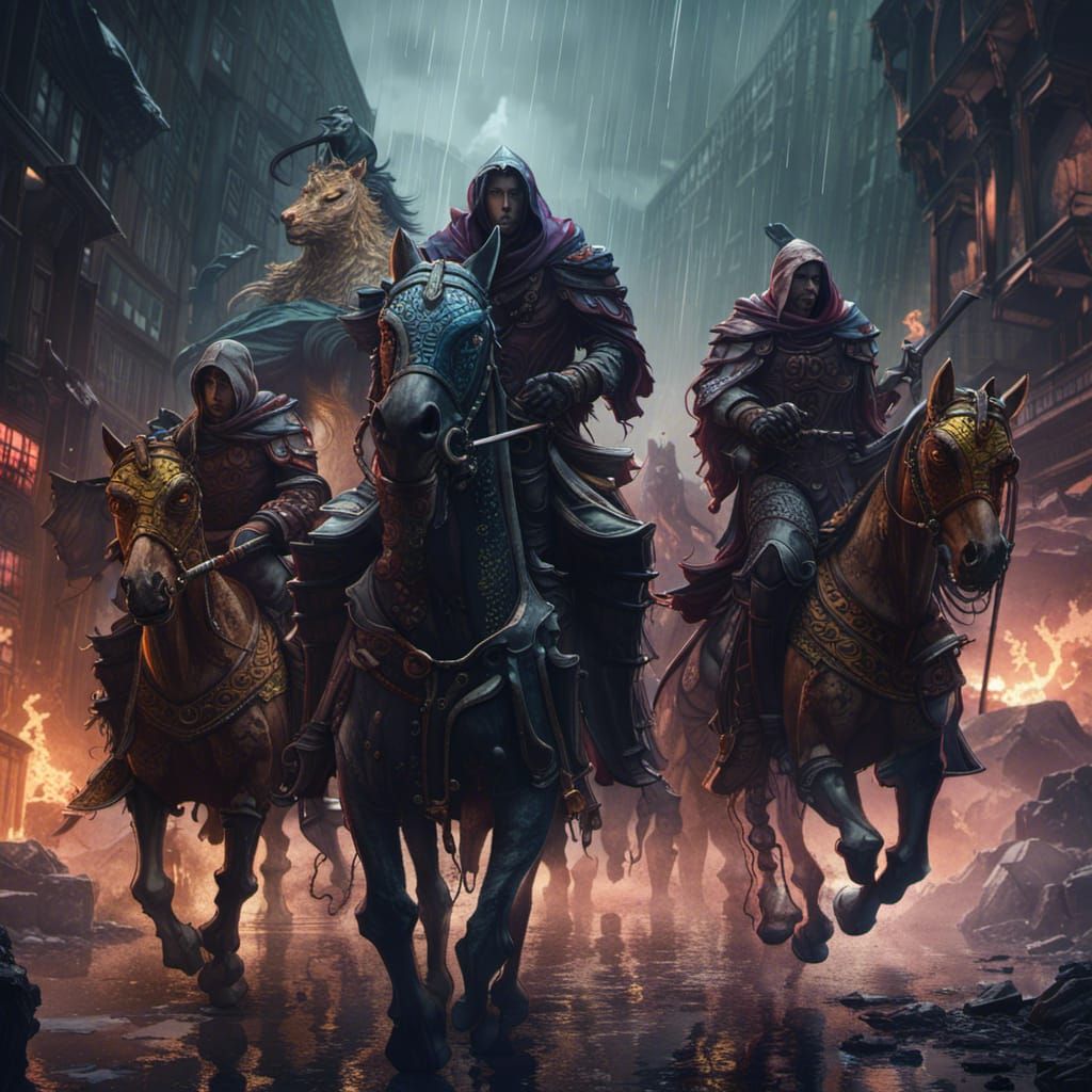 Apocalyptic Horsemen Ride Through Ruined City