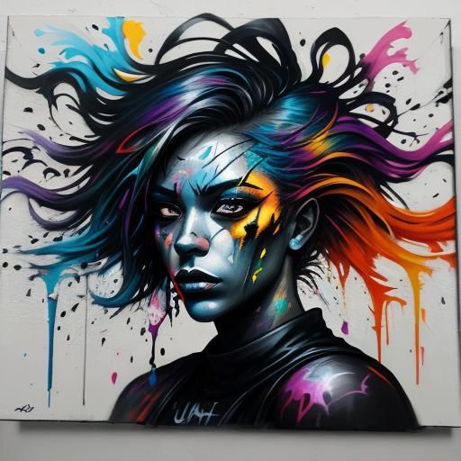 Dynamic Smoke Woman in Black Graffiti Art Style