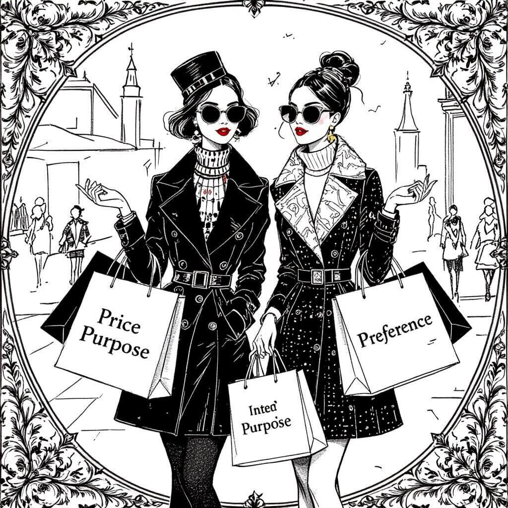 Fashionable Friends Shopping in Pencil Sketch Style