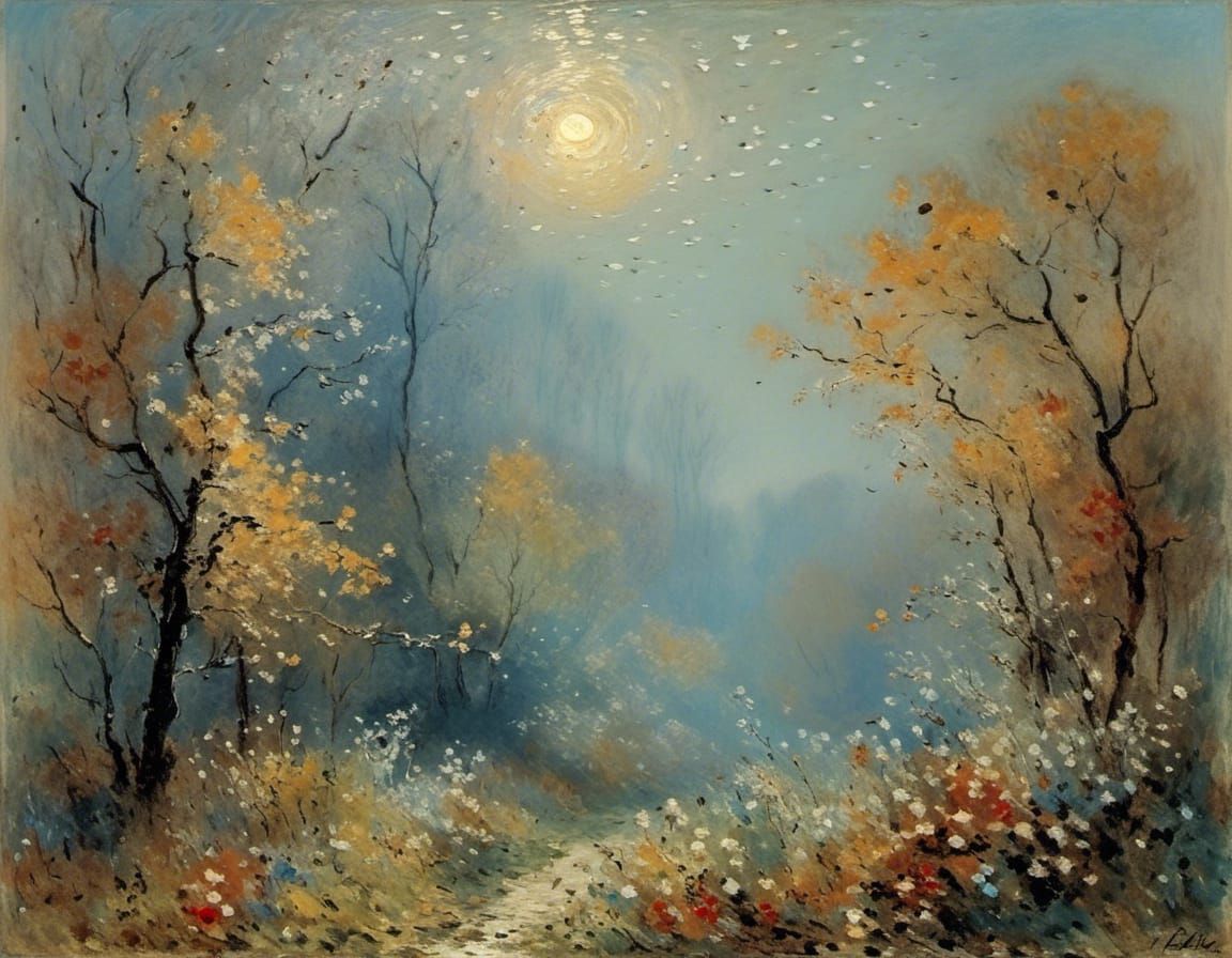 Autumn Landscape with Wildflowers in Impressionist Style