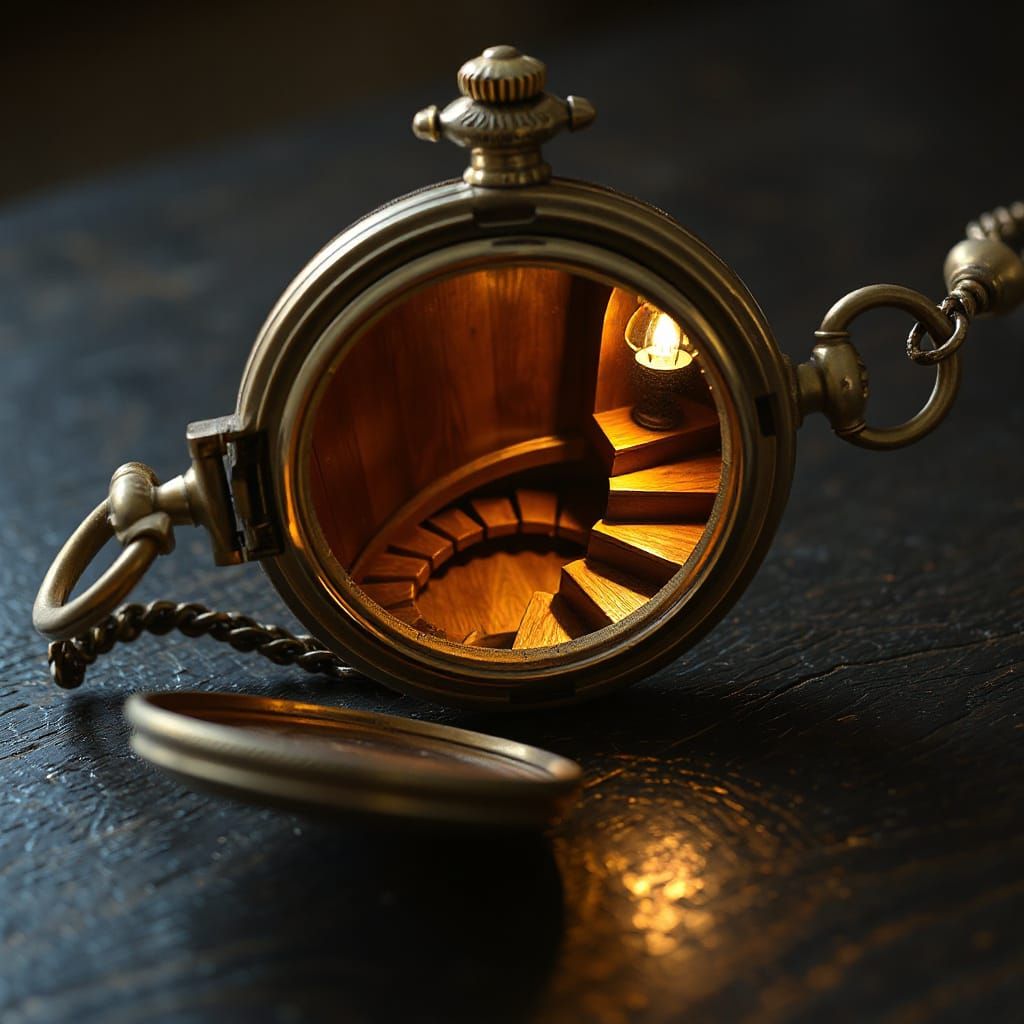 Escher-Inspired Staircase Inside Vintage Pocket Watch