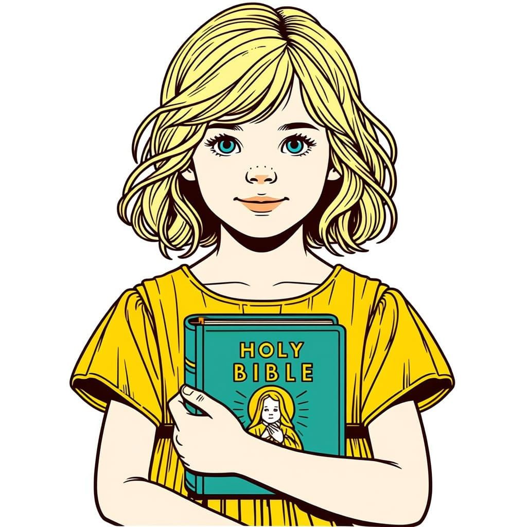 Girl in Yellow Dress Reads Children's Bible