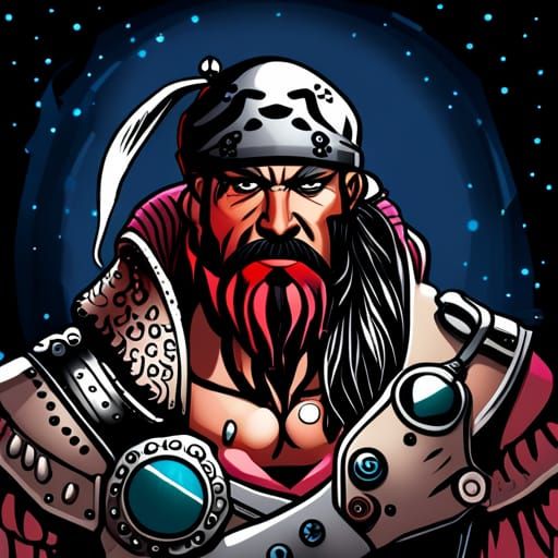 Cyborg Space Pirate Blackbeard Portrait in Sci-Fi Style