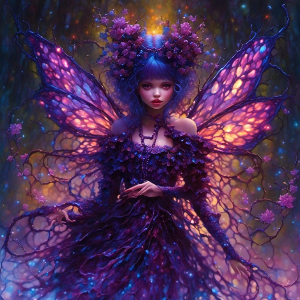 Dark Fairy in Bioluminescent Forest