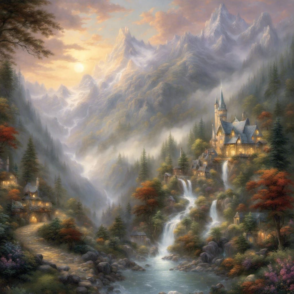 Ethereal Fantasy Landscape Inspired by Rivendell