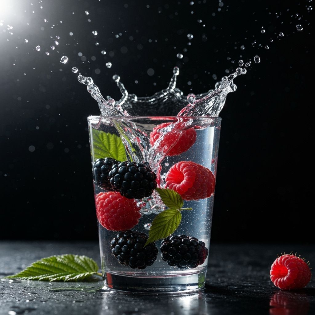 Dynamic Berry Splash in Glass of Water